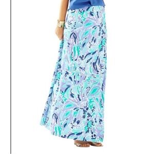Lilly Pulitzer Nola Floral Maxi Skirt‎ Blue Purple Green Casual Boho Tropical XS